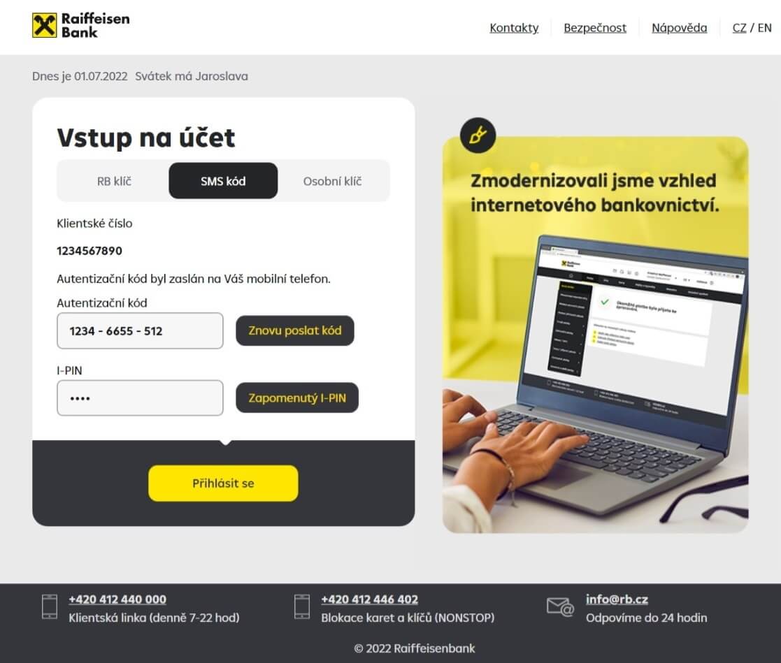 Přihlášení – internetové bankovnictví Raiffeisenbank