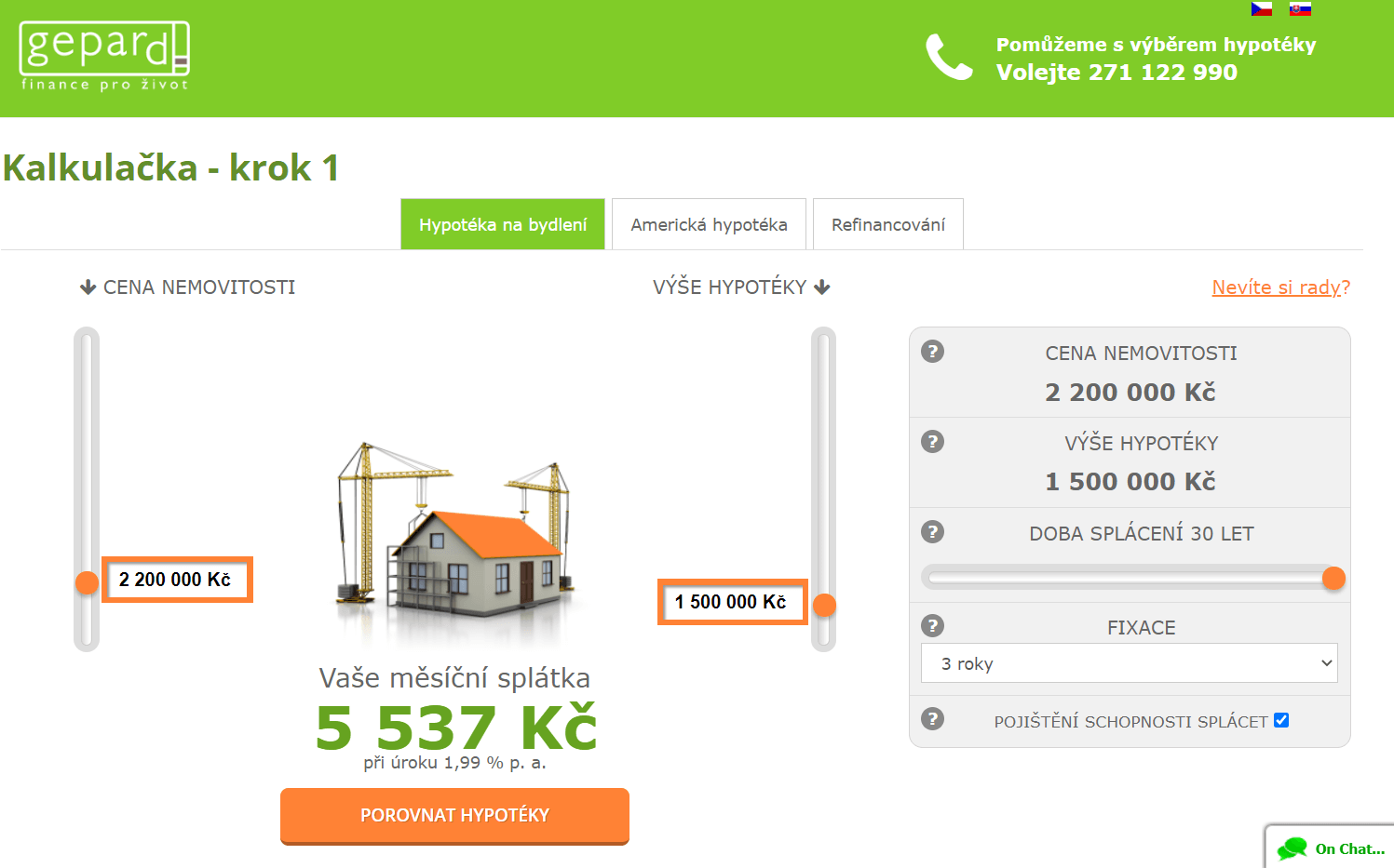 Gepard Finance hypoteční kalkulačka