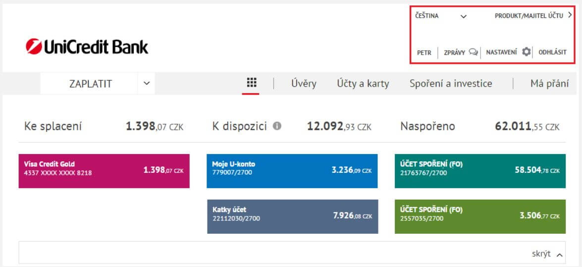 Internetové bankovnictví UniCredit Bank