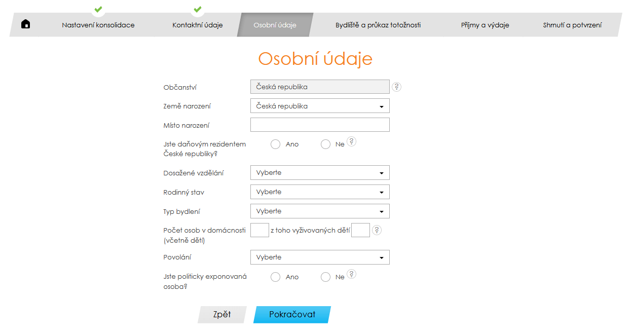 Žádost o půjčku – osobní údaje