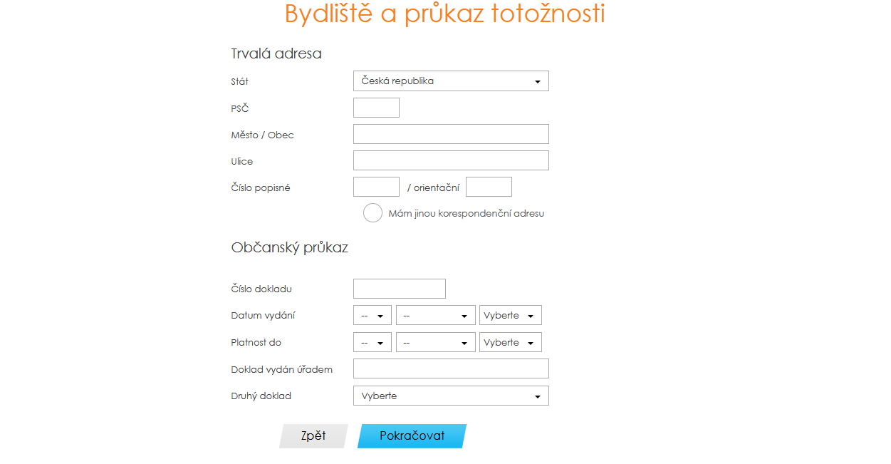 Žádost o půjčku – bydliště a průkaz totožnosti