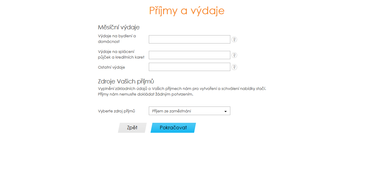Žádost o půčjku – příjmy a výdaje
