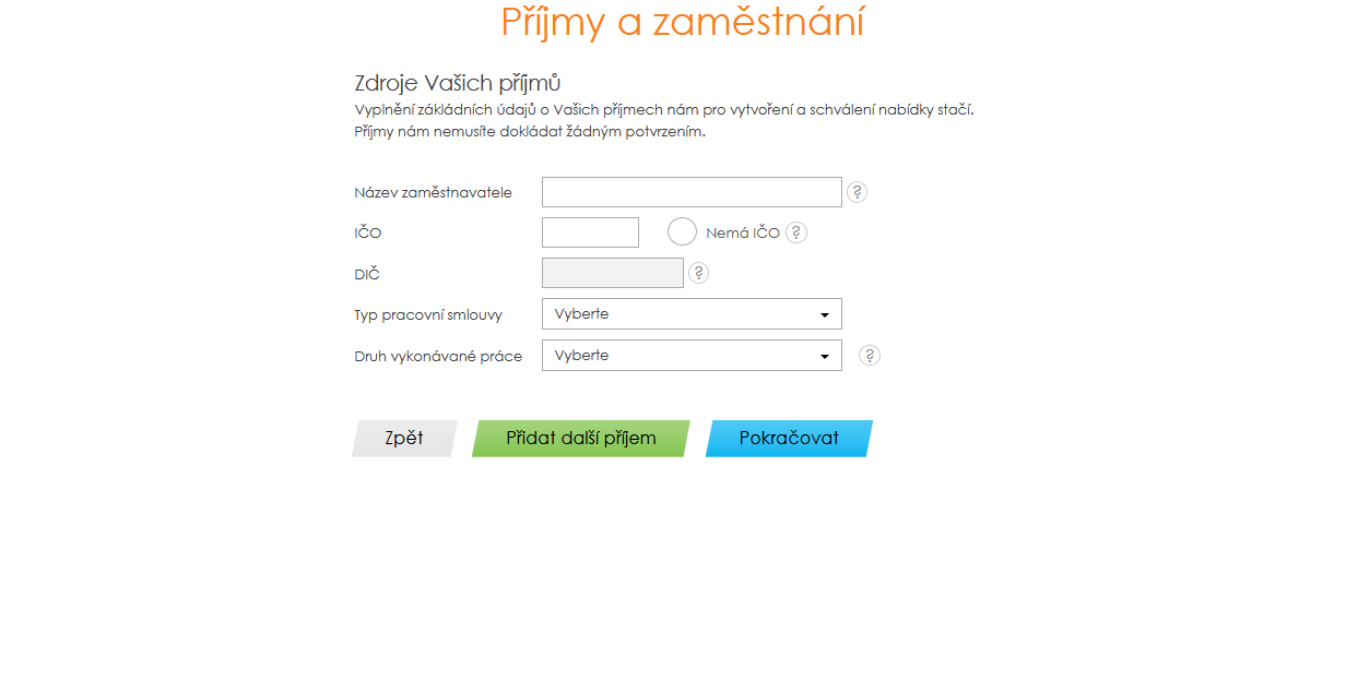 Žádost o půjčku – příjmy ze zaměstnání