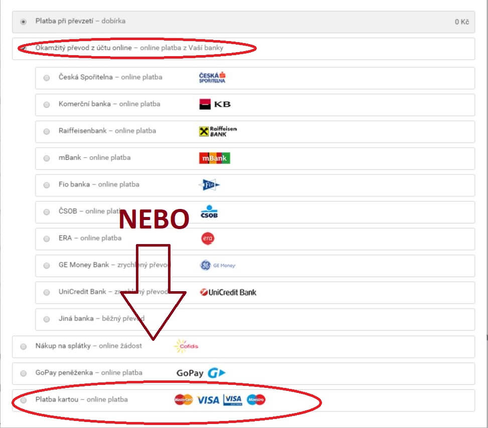 Platba kartou na internetu