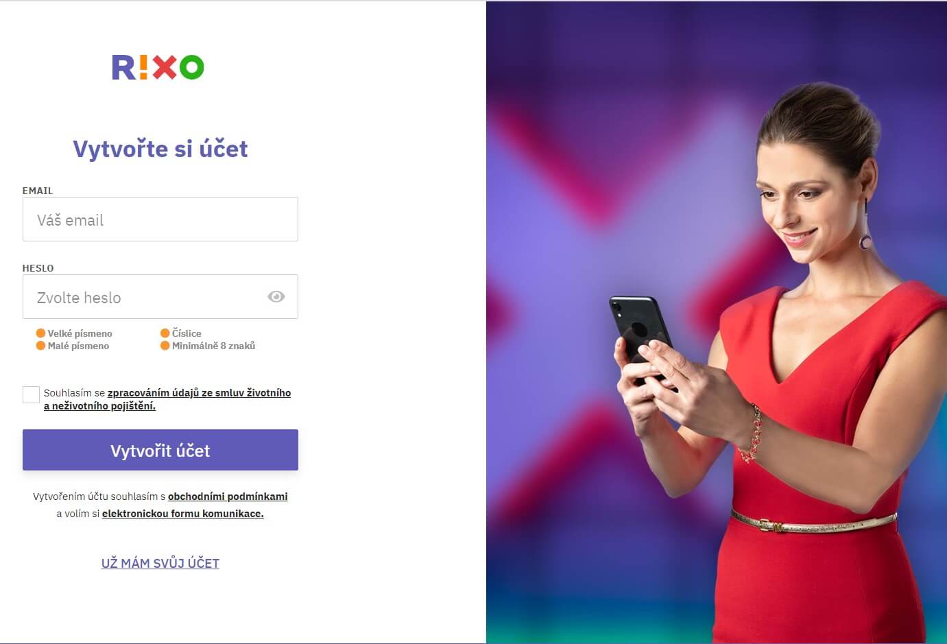 Rixo založení účtu