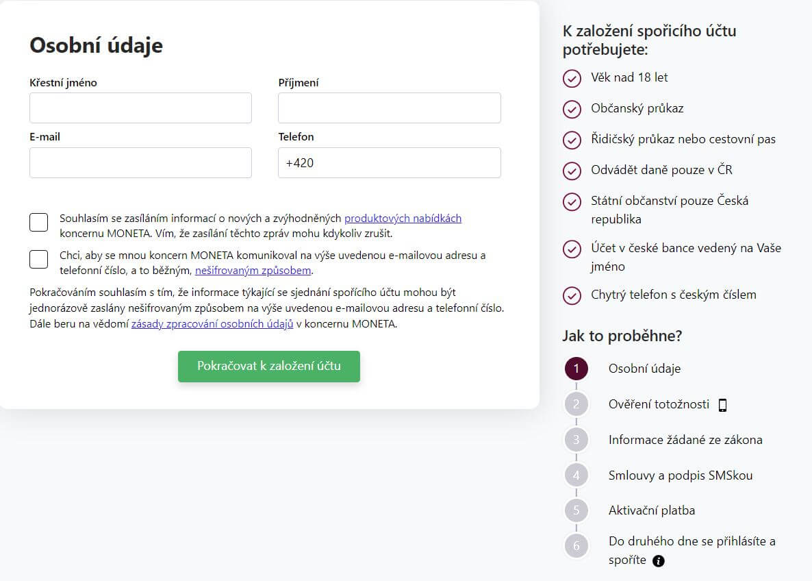 Sjednani sporiciho uctu Moneta