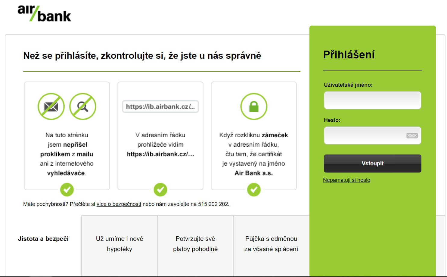 Přihlášení – internetové bankovnictví Air Bank