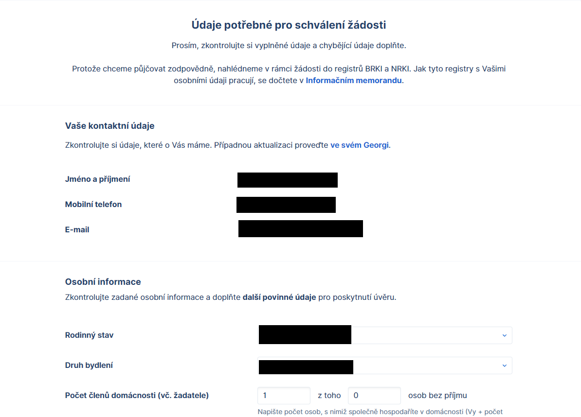 Žádost o půjčku – údaje o žadateli