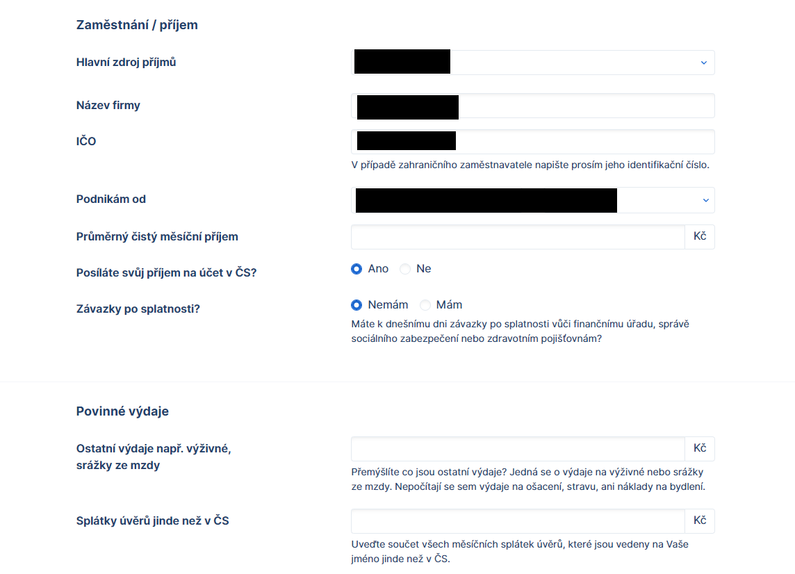 Žádost o půjčku – údaje o žadateli