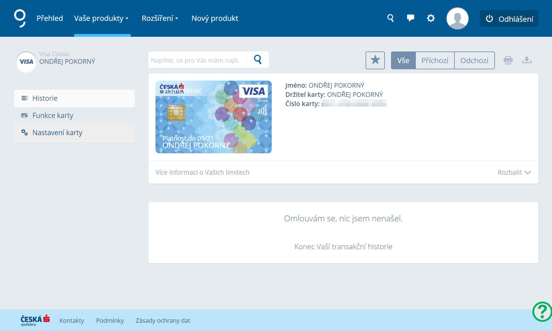 Nastavení platební karty – internetové bankovnictví České spořitelny