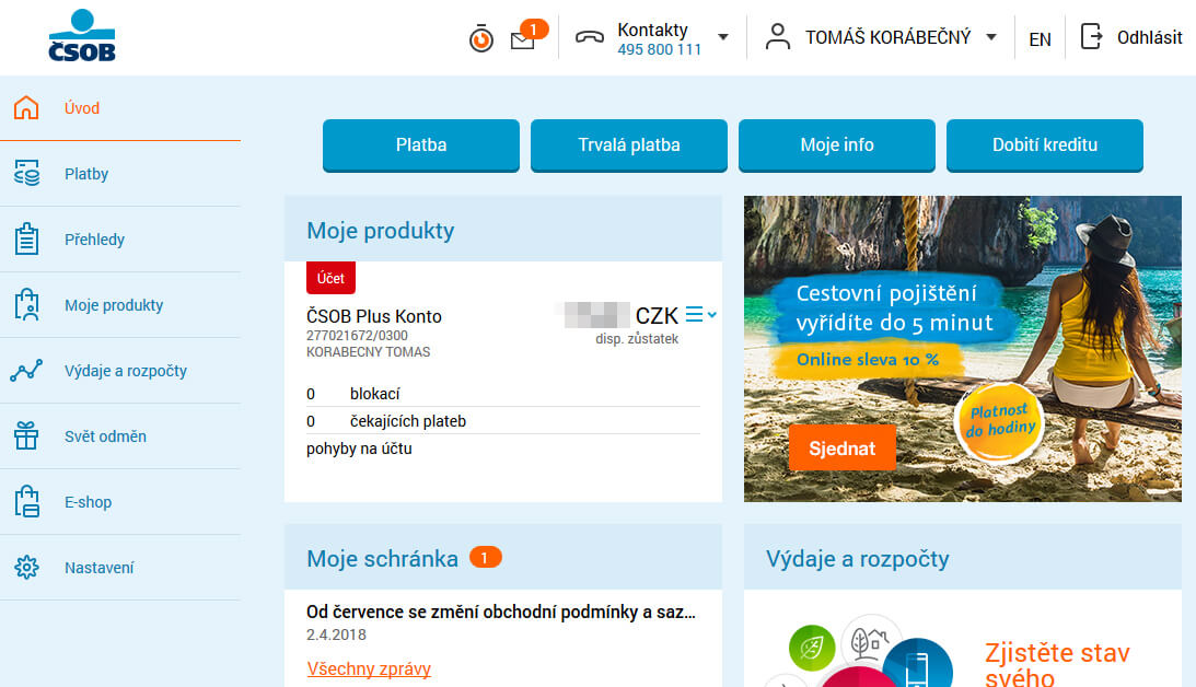Úvodní stránka – internetové bankovnictví ČSOB