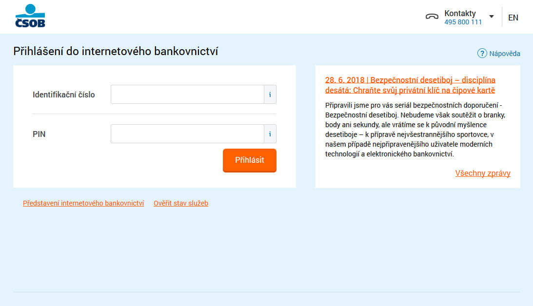 Přihlášení – internetové bankovnictví ČSOB