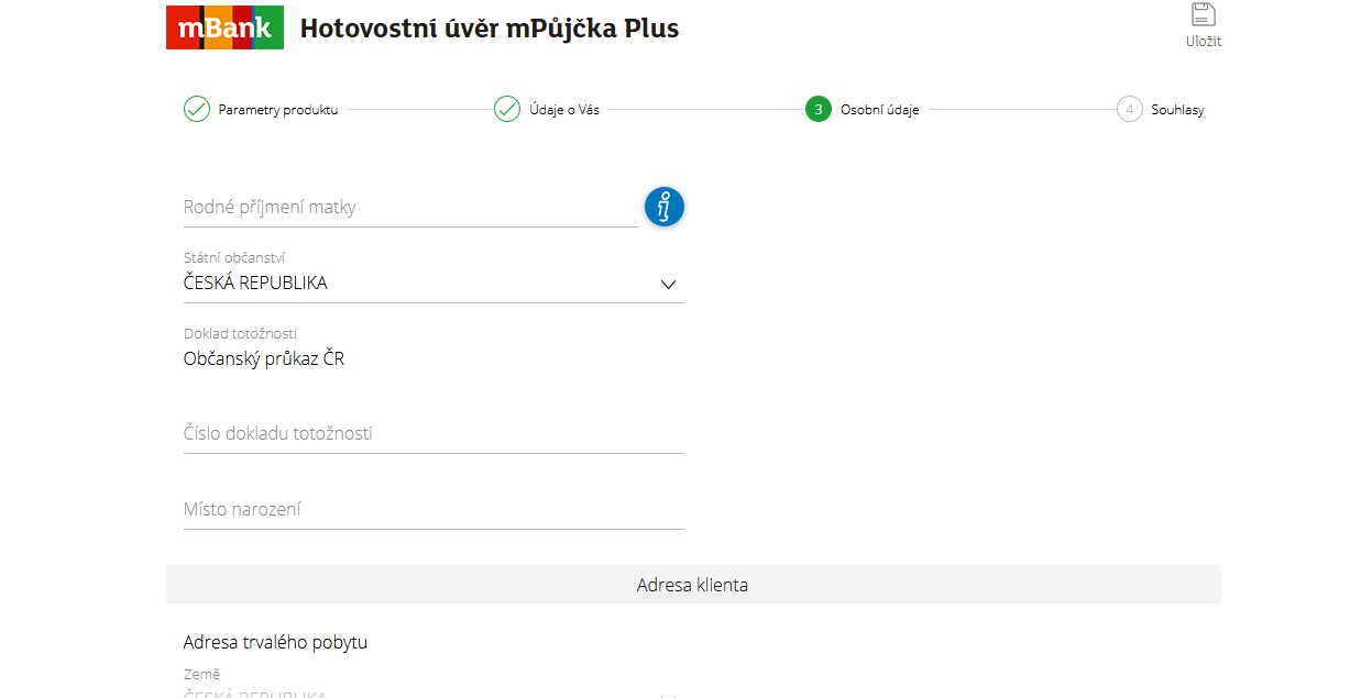 Žádost o půjčku – osobní údaje