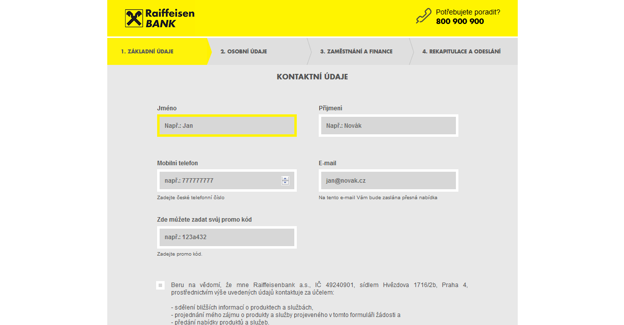 Žádost o půjčku – kontaktní údaje