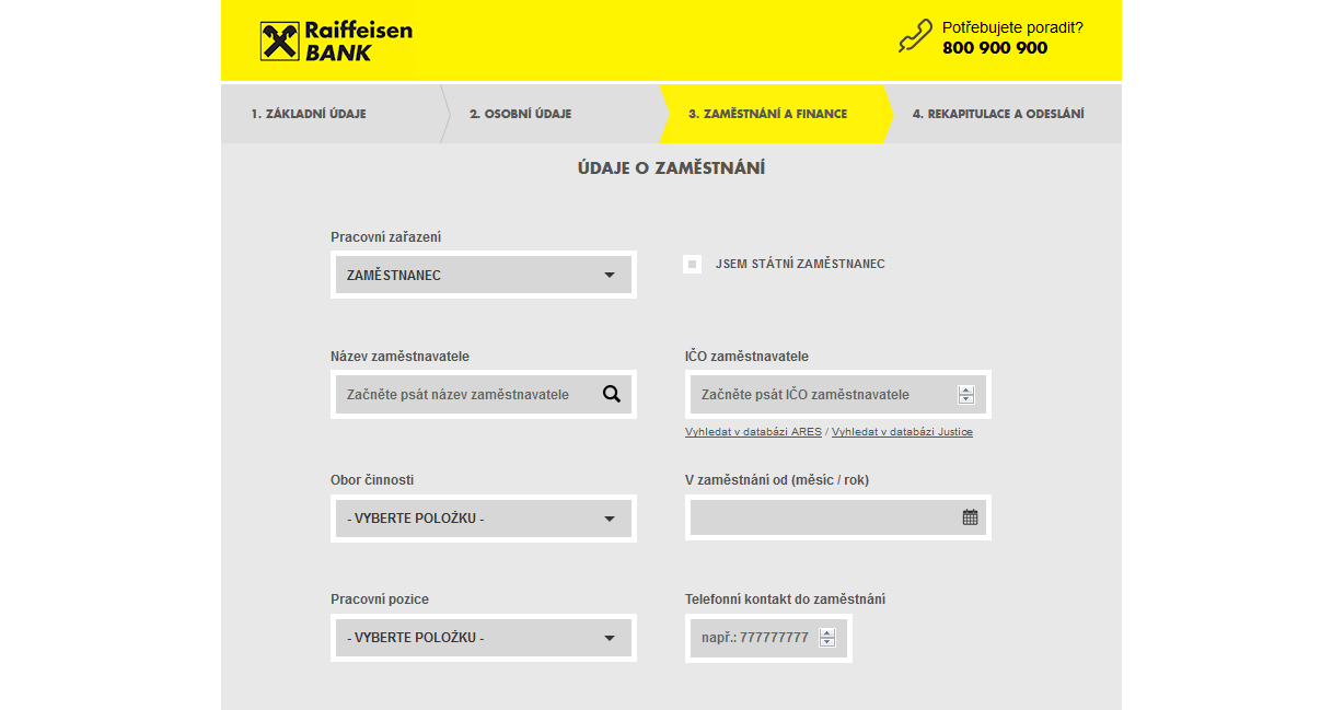 Žádost o půjčku – údaje o zaměstnání