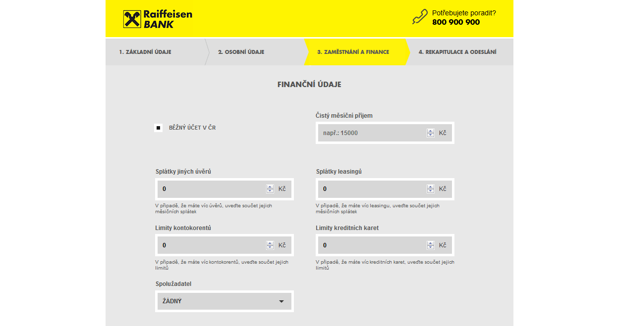 Žádost o půjčku – finanční údaje