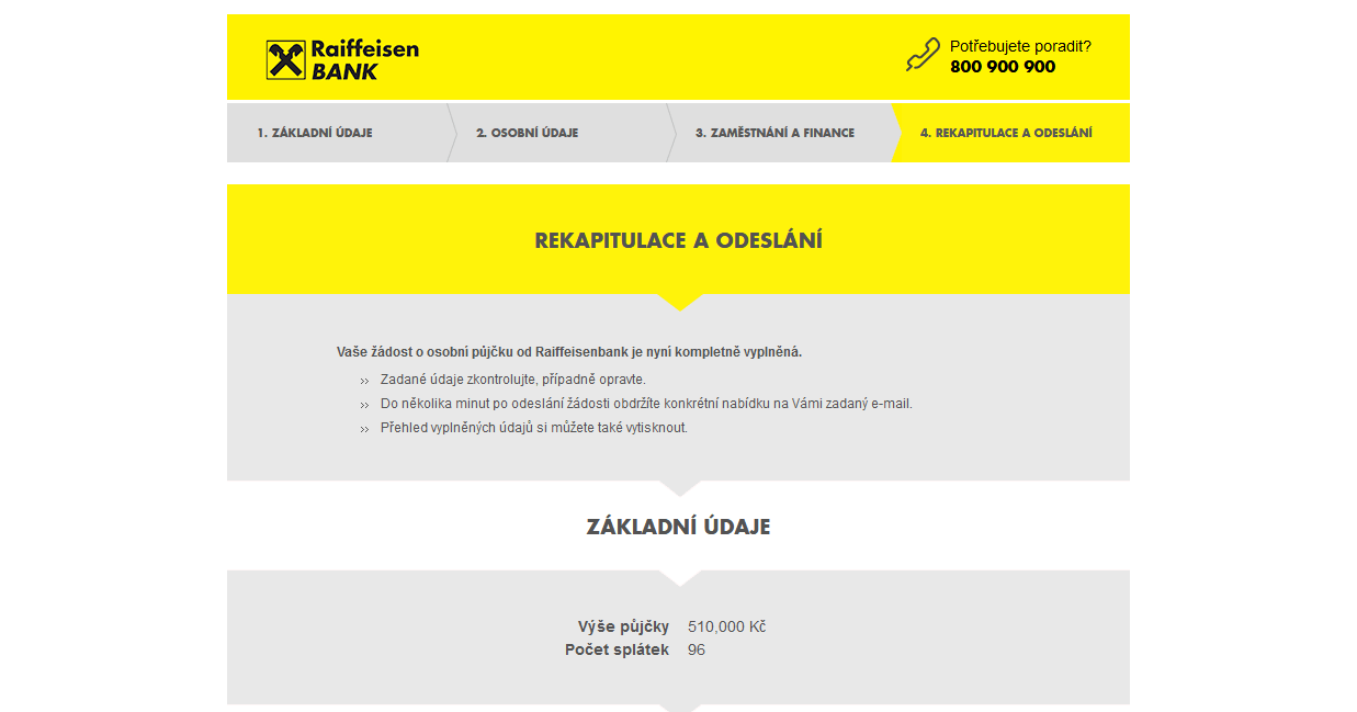 Žádost o půjčku – rekapitulace