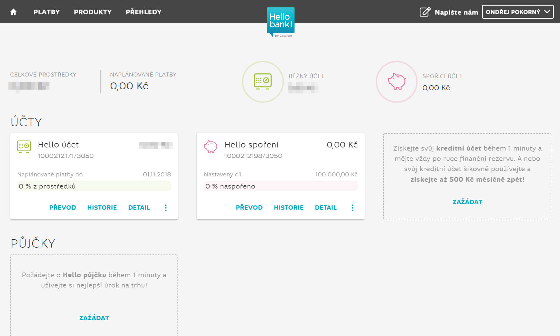 Úvodní stránka – internetové bankovnictví Hello bank