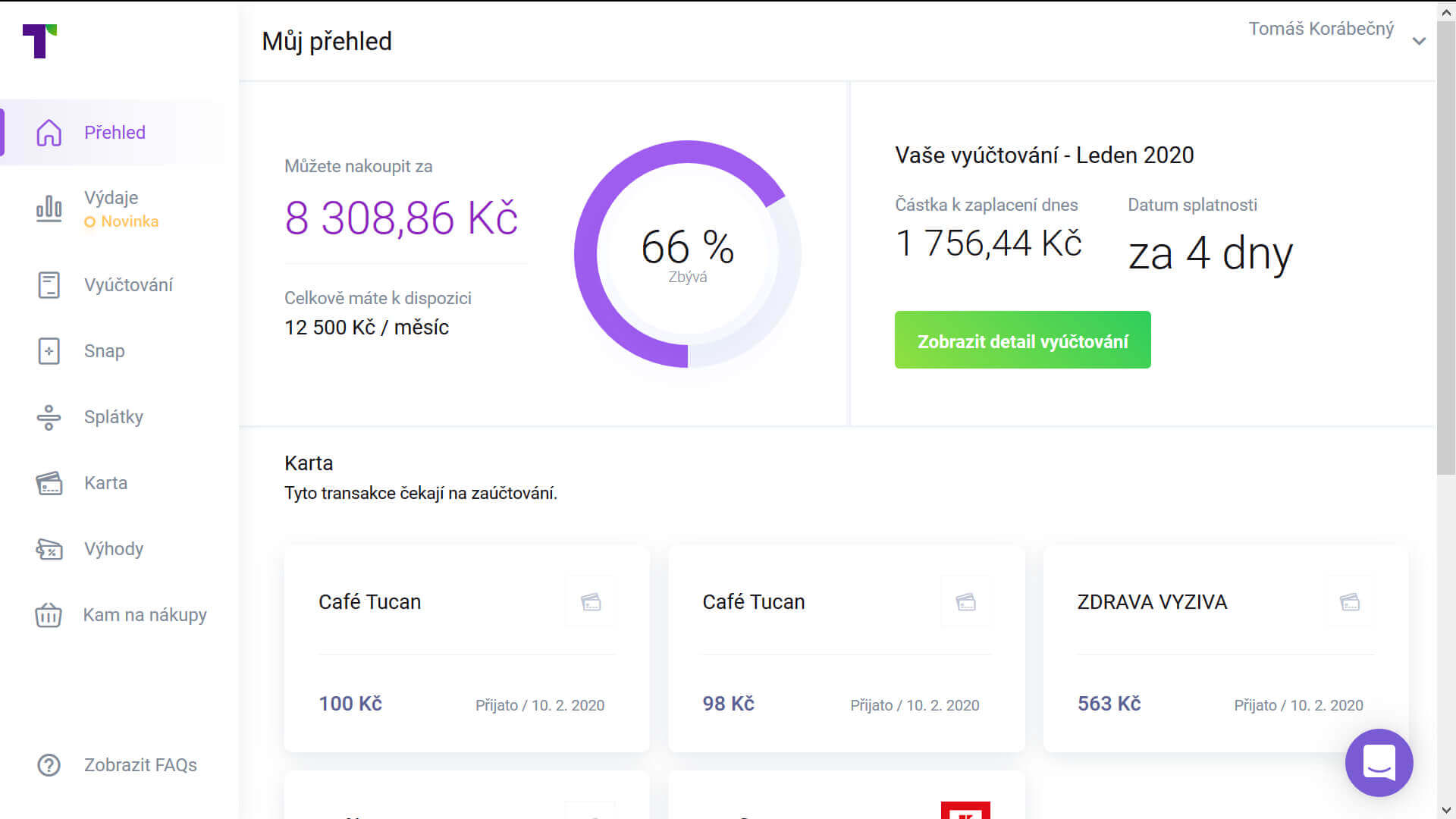 Úvodní stránka Twisto účtu