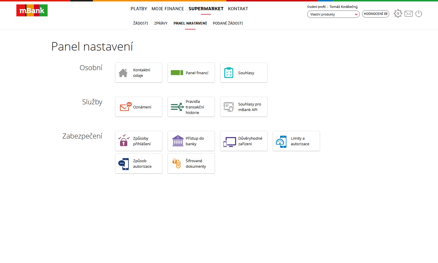 Nastavení účtu – internetové bankovnictví mBank