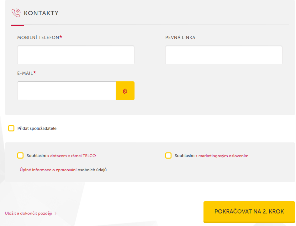 Žádost o půjčku – kontaktní údaje 