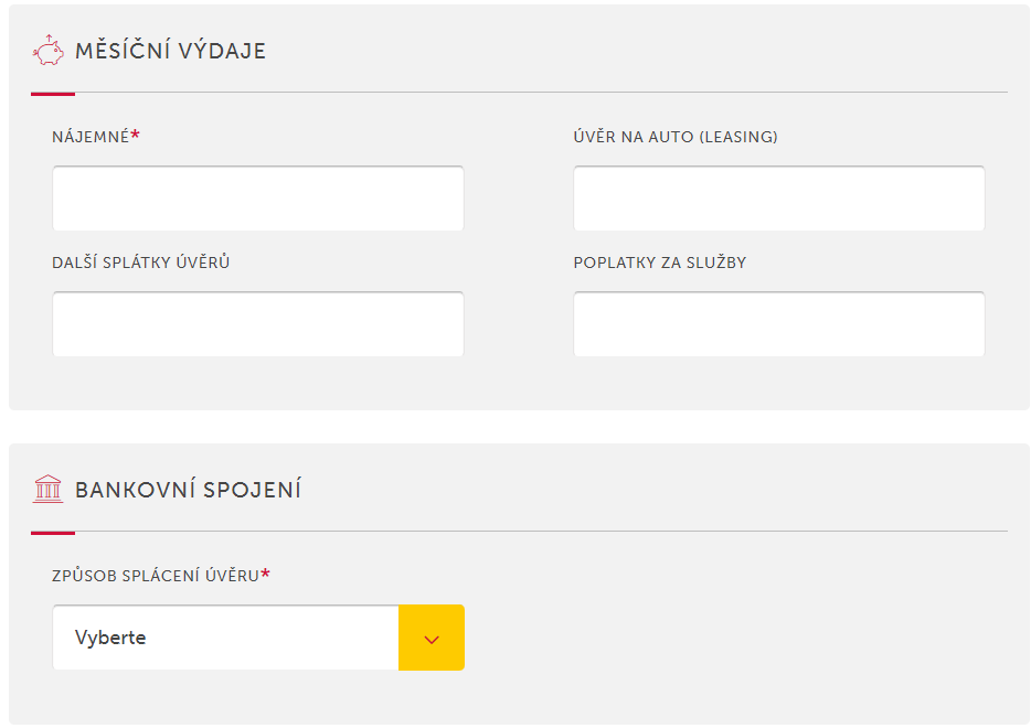 Žádost o půjčku – příjmy a výdaje