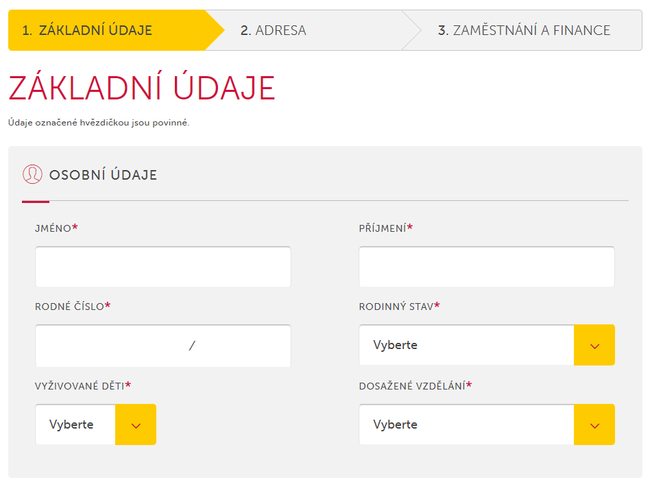 Žádost o půjčku – osobní údaje