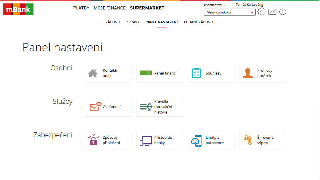 Nastavení účtu – internetové bankovnictví mBank