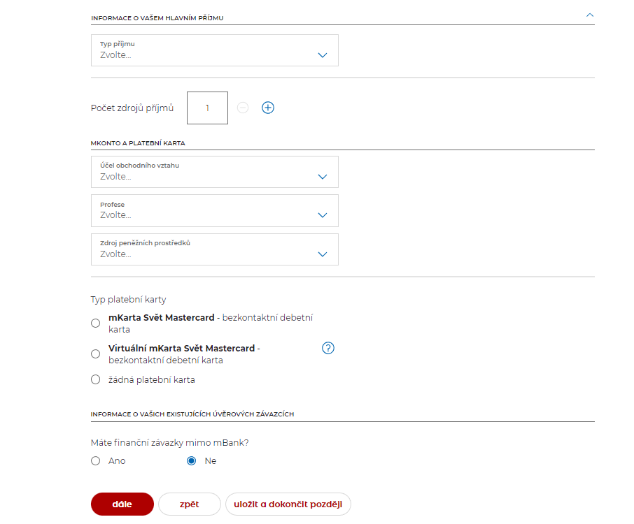 Žádost o půjčku – příjmy