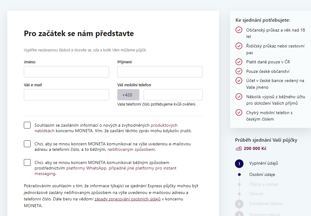 Žádost o půjčku – osobní údaje