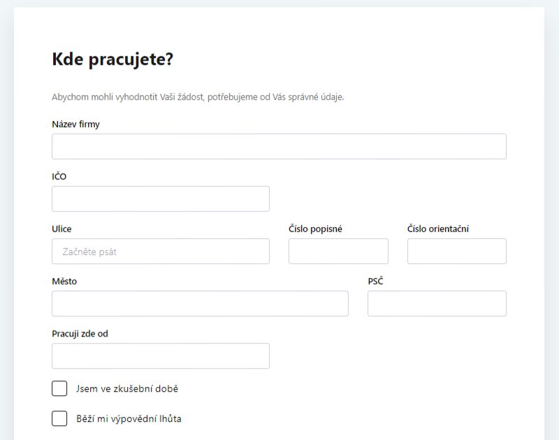 Žádost o půjčku – zaměstnání