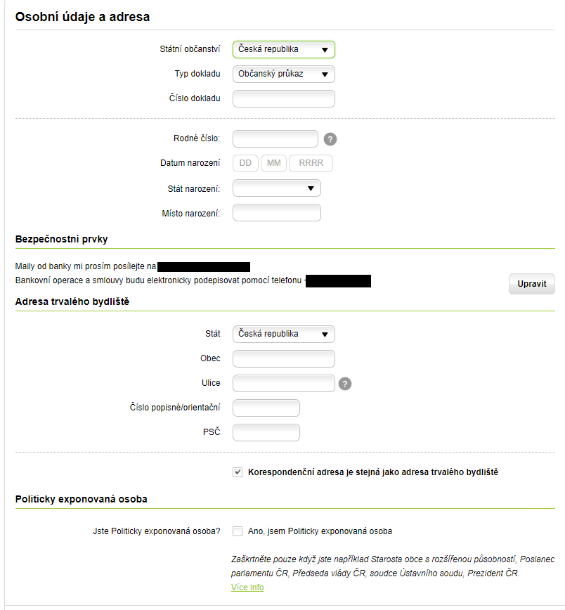 Žádost o půjčku: Osobní údaje a adresa