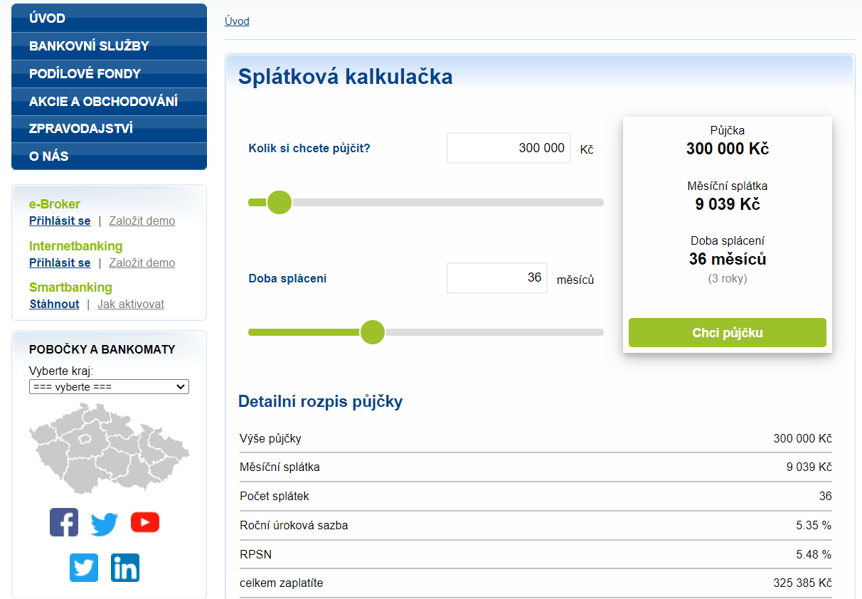 Žádost o půjčku – kalkulačka